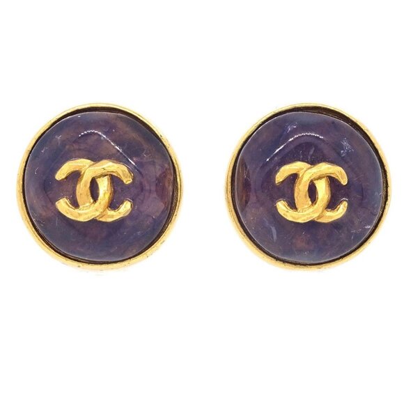 Chanel Gripoix Button Earrings Purple Clip-On 99P 195596 - Picture 1 of 4